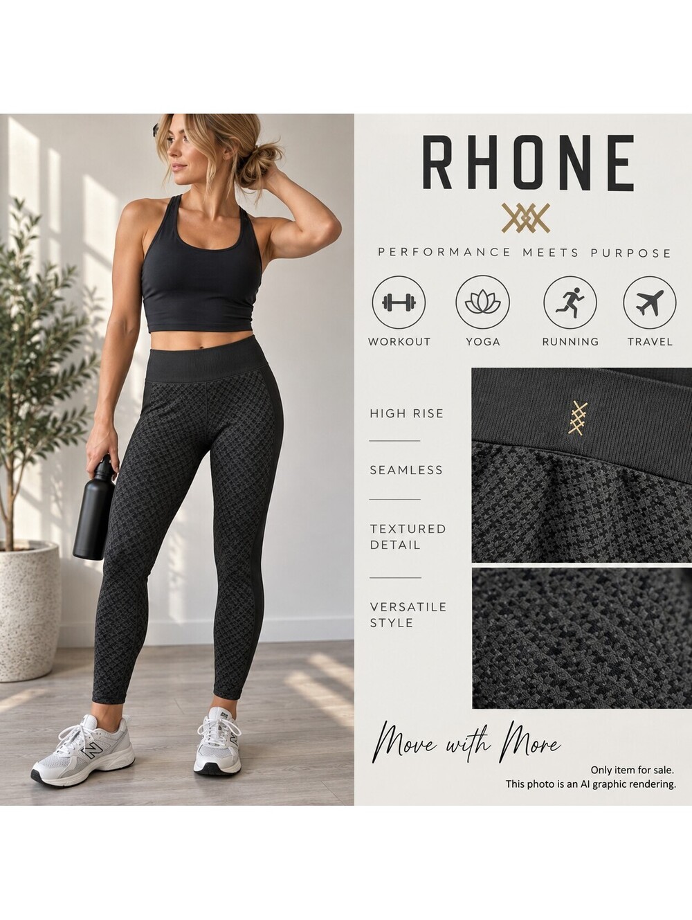 Rhone Black Textured High Rise Leggings Small Seamless Geometric Athleisure